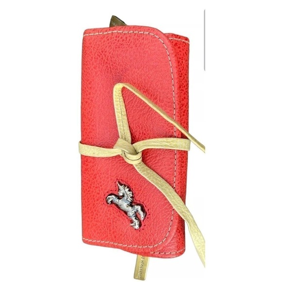 Mario Hernandez Leather Small Travel Jewelry Case Orange Yellow Unicorn Logo - Picture 1 of 10